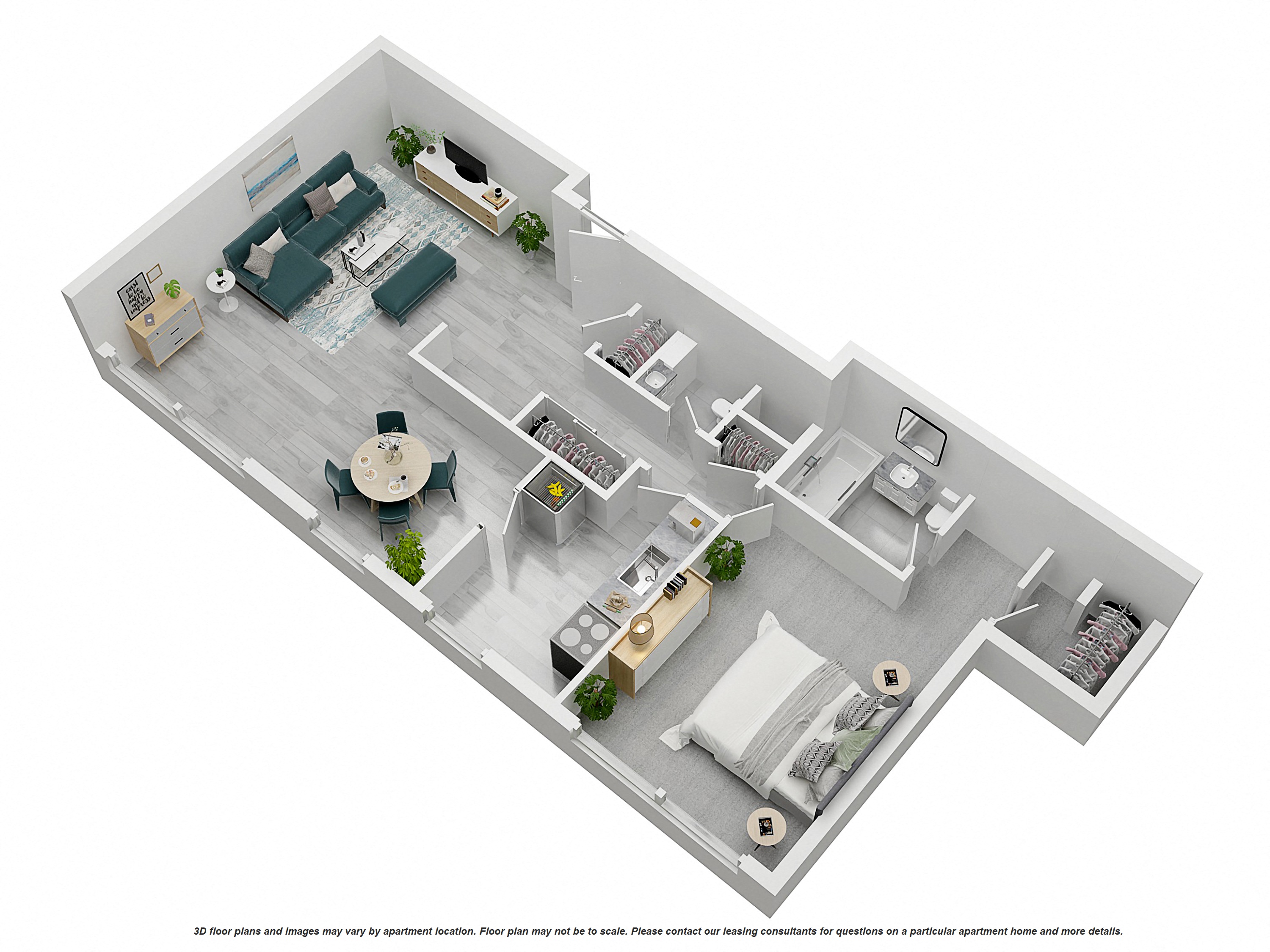 Floor plan for 1 bed, 1.5 baths, 1065 sqft
